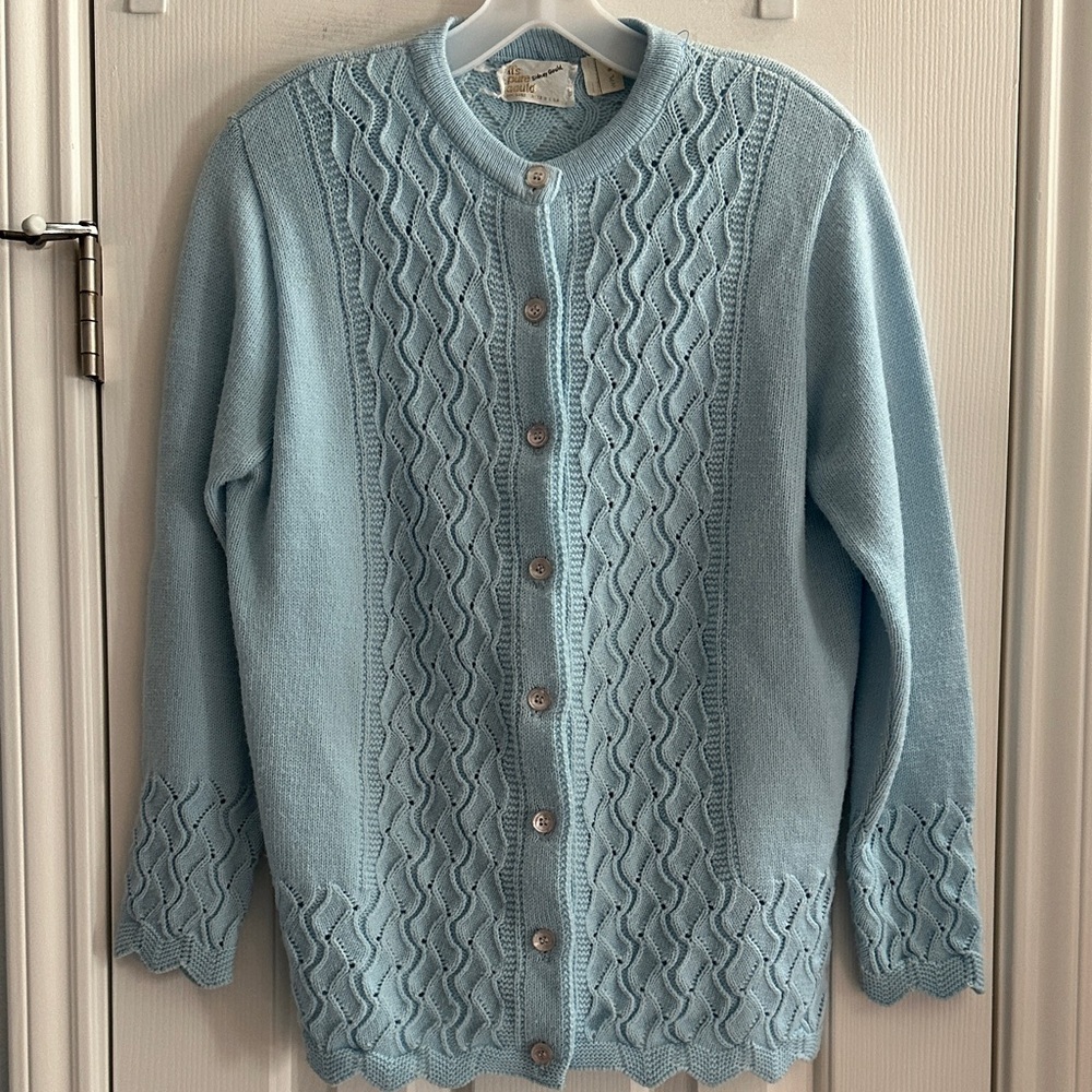 Vintage Sidney Gould Baby Blue Knit Cardigan Women’s PL USA Grannycore Cabincore